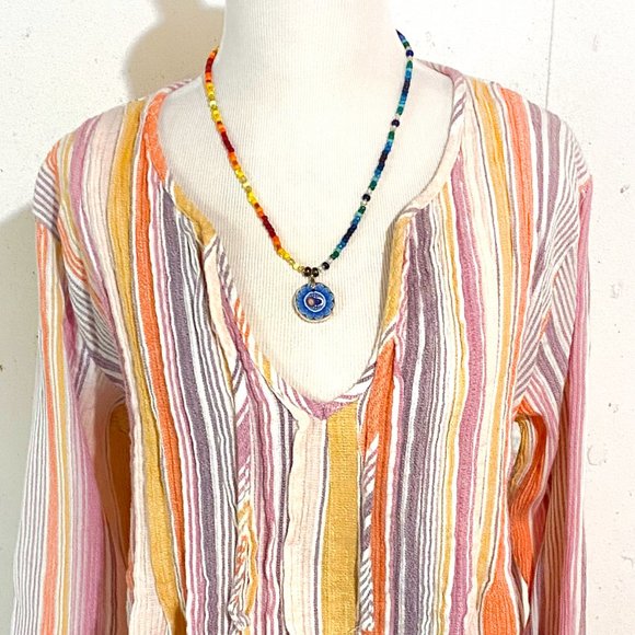 Handmade Rainbow Moon & Sun Yin & Yang Fimo Polymer Clay Seed Bead Boho Necklace - Picture 4 of 7